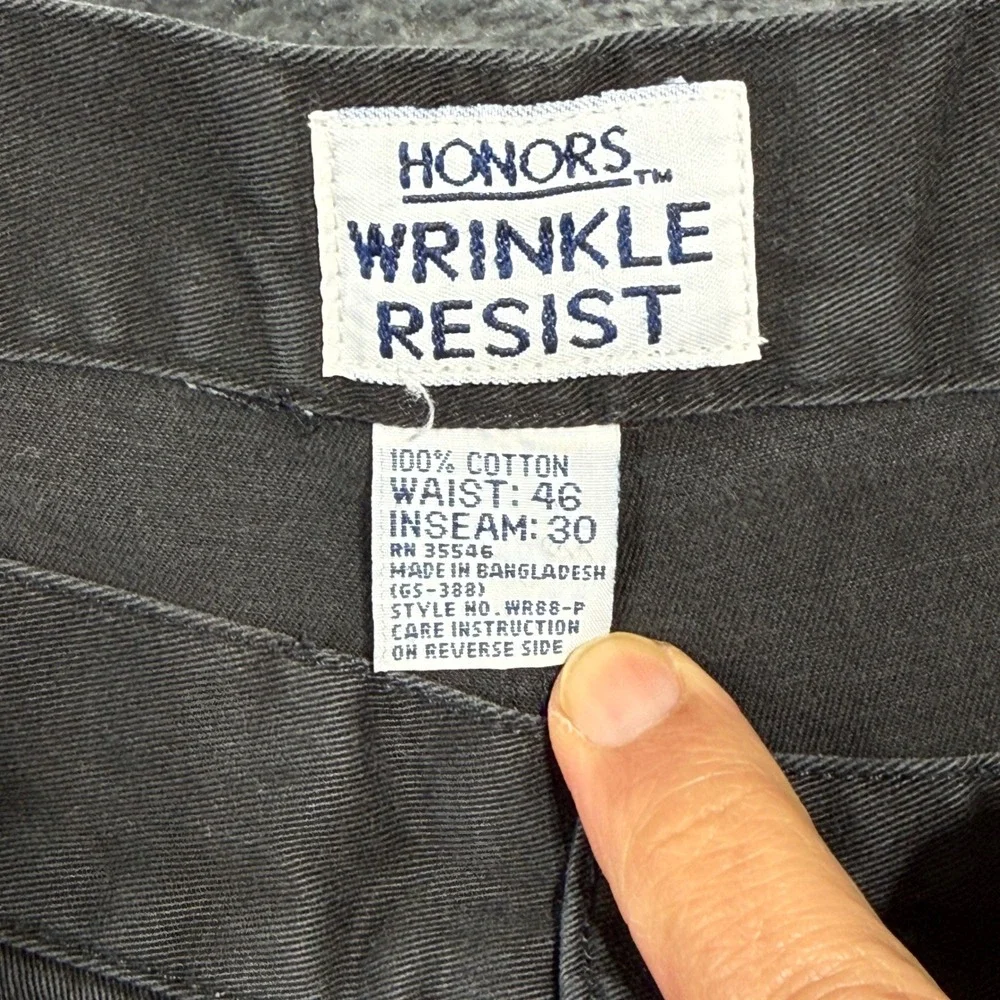 Honors Wrinkle Resist Pleated Chino Pants Mens 46x30 Black‎ Cotton WR68-P